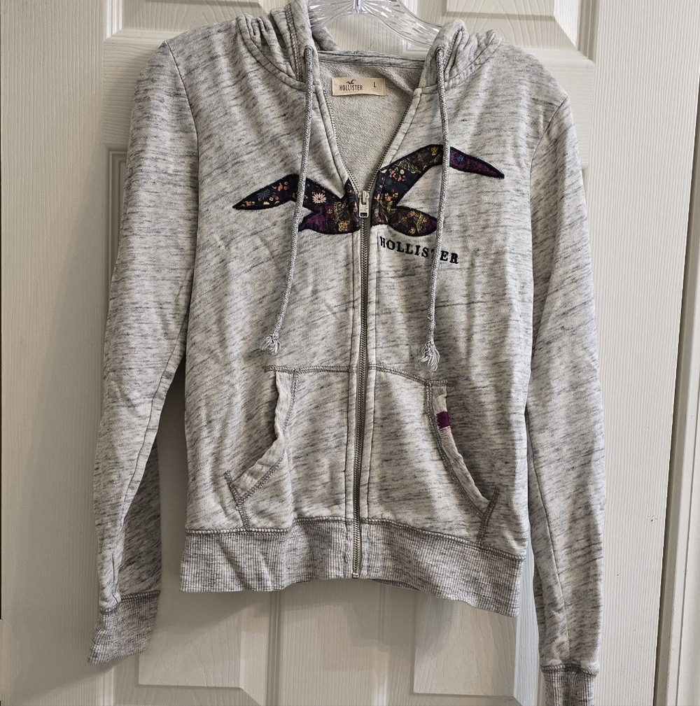 Hollister Heathered Gray Hoodie with Logo